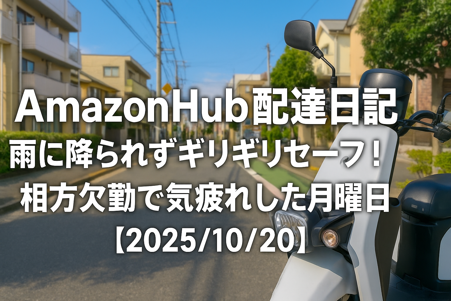 Amazon Hub配達日記｜雨に降られずギリギリセーフ！相方欠勤で気疲れした月曜日【2025/10/20】
