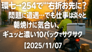 環七→254で“右折お先に？”問題に遭遇…でも仕事は淡々と｜朝焼けに気合い、ギュッと濃い10バックでサクサク配達【2025/11/07】